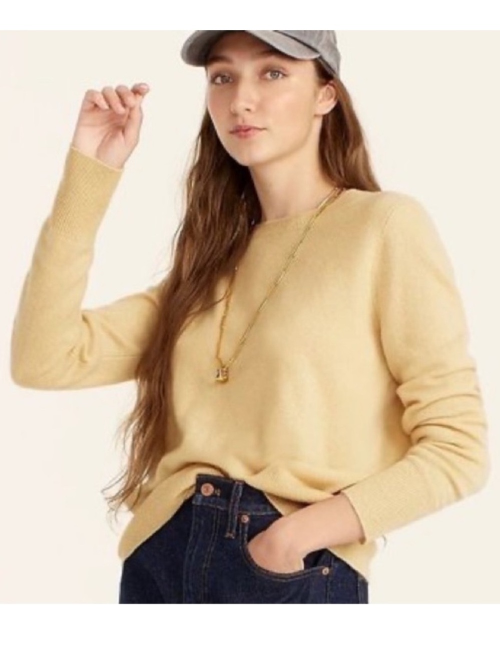 J Crew Classic Fit Crewneck Cashmere Sweater in Pale Straw Yellow S Small *read*